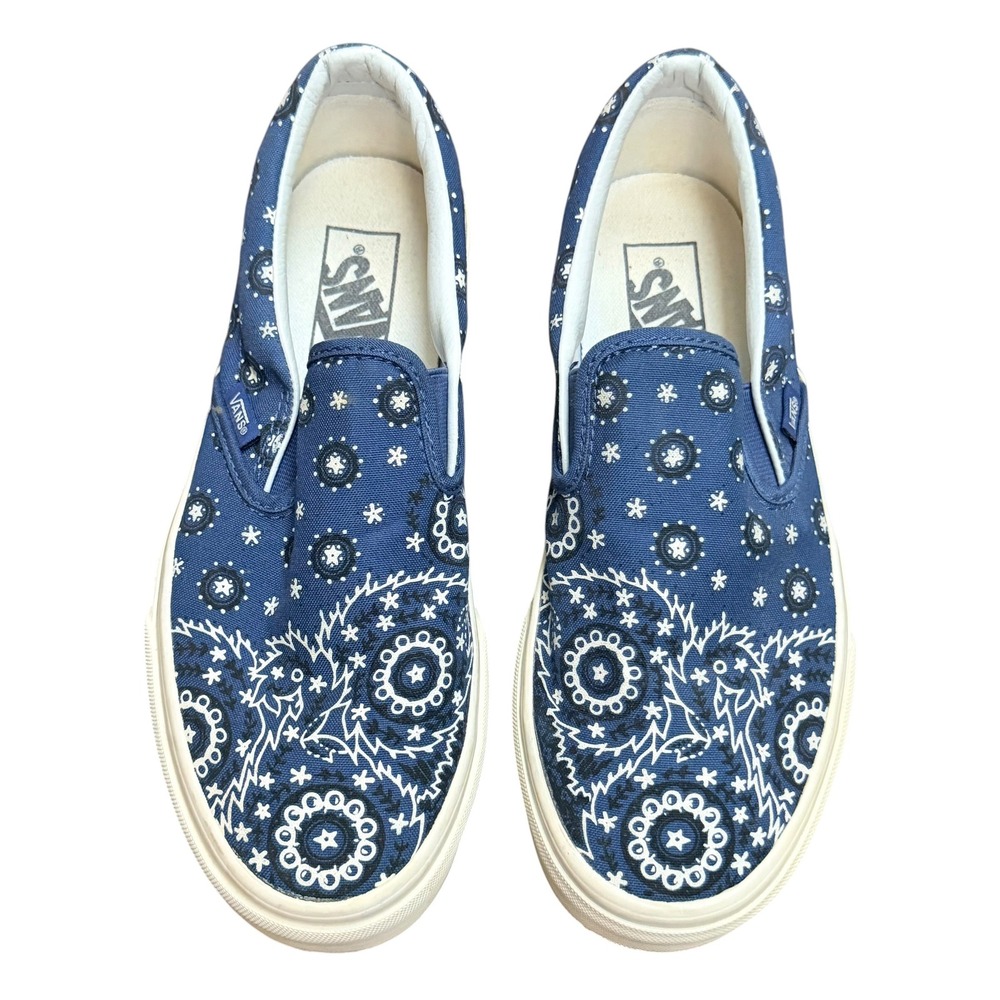 Vans Slip On Women 8 Blue Bandana Paisley Classic Skater Sneakers Casual Boho